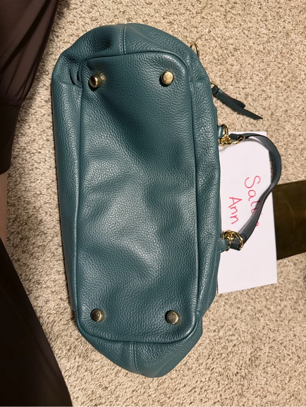 Coach Teal Pebbled Leather Shoulder Tote with Gold Hardware